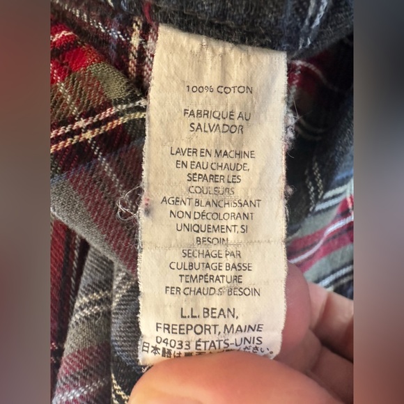 L.L.Bean Scotch Plaid Relaxed Fit Flannel Shirt Grey Button Up Long Sleeve L - Picture 9 of 9